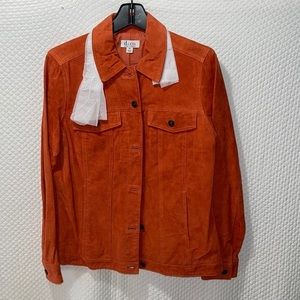 🧡 Denim & Co Button Front Washable Suede Leather Jean Jacket Size XS Orange